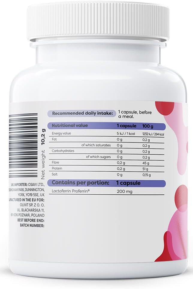 Osavi Lactoferrin 200 mg  30 Capsules | Supports Iron Transport and Immune Function | Proferrin® Lactoferrin from Cow's Milk for Enhanced Bioavailability