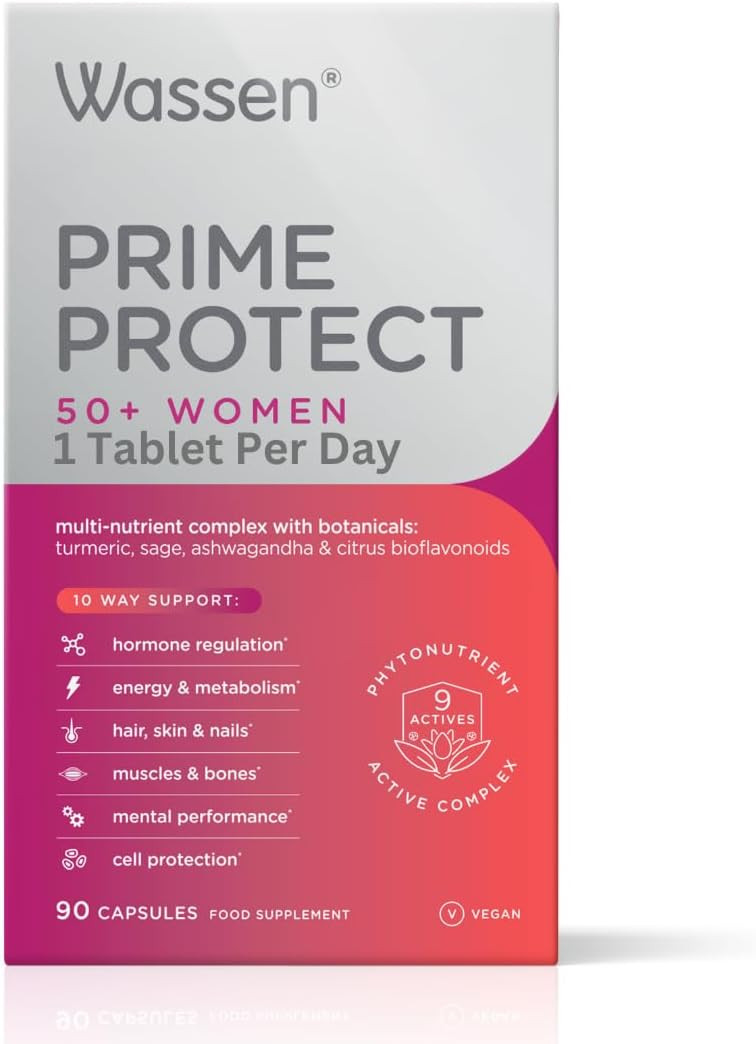 Wassen Prime Protect 50+ Women | 90 Vegan Capsules | Multivitamin For Women | Menopause Supplements For Hormone Balance For Women | Vitamin For Women Over 50 Multivitamins | Hormonal Balance For Women