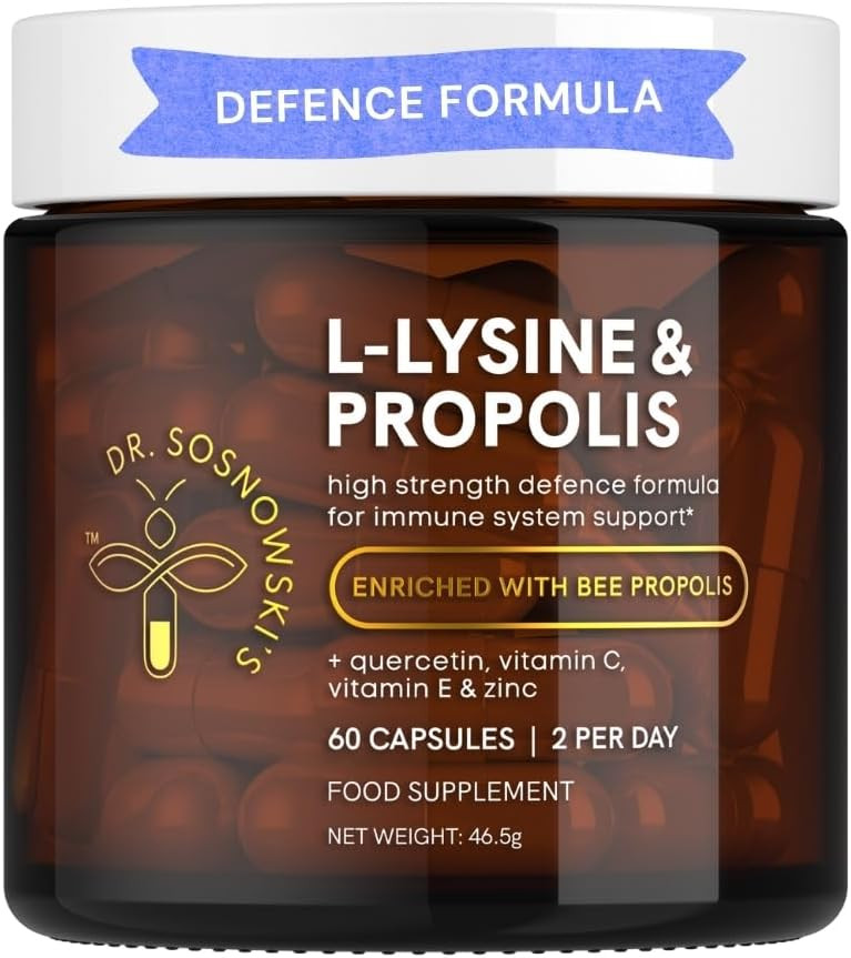 Dr Sosnowski's L-Lysine & Propolis Supplements | High Potency L Lysine Immune Support Formula with 5:1 Propolis Extract, Quercetin, VIT C, VIT E and Zinc