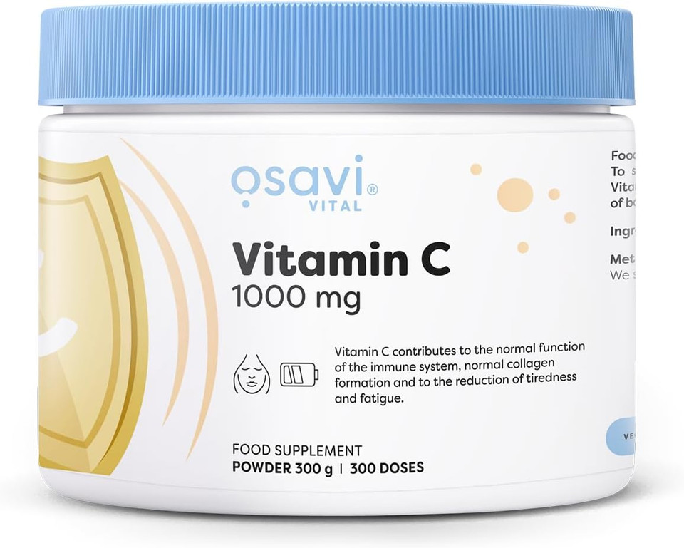 Osavi Vitamin C 1000 mg  300 g Powder | Pure LAscorbic Acid | Supports Immunity, Collagen Formation & Iron Absorption | Helps Reduce Tiredness & Fatigue