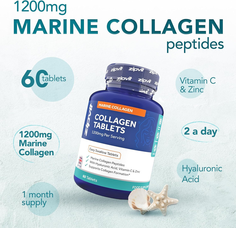 Zipvit Marine Collagen Gummies with Vitamin A & C. Type 1 Hydrolysed Collagen Peptides for Men & Women, Supports Healthy Skin