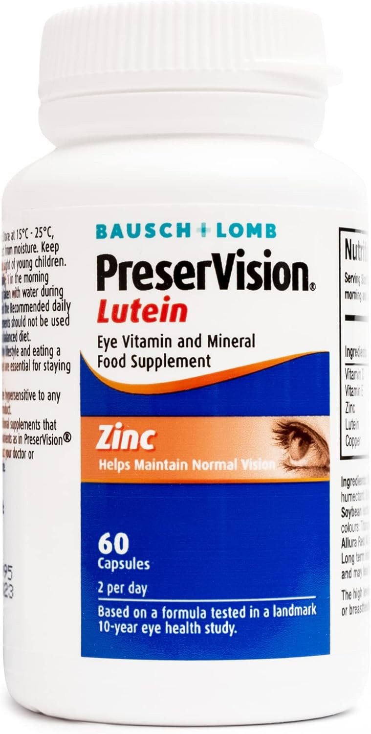 PreserVision Lutein by Bausch + Lomb, Lutein, Zinc, Copper and Vitamin C and E, Eye Vitamin and Mineral Food Supplement, Two Soft Gel Capsules per Day