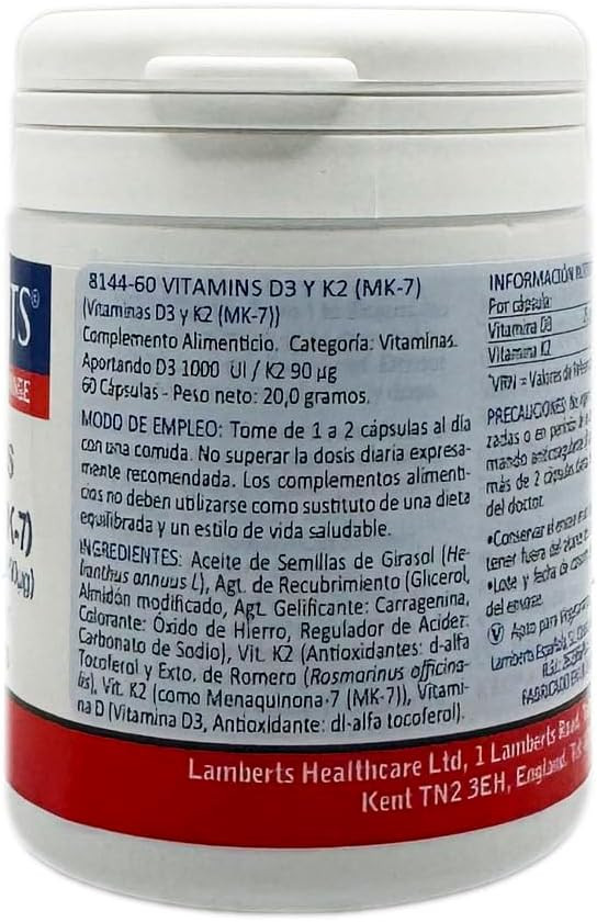 Lamberts Vitamin D3 1000IU with K2 90µg 60 Capsules