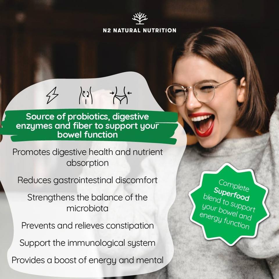 Probiotics with Digestive Enzymes, Psyllium Fibre, Beetroot and Vitamin C. Powerfull Ally for Better Digestions and Bloating Relief. Gut Health Supplement. Vegan. N2 Natural Nutrition