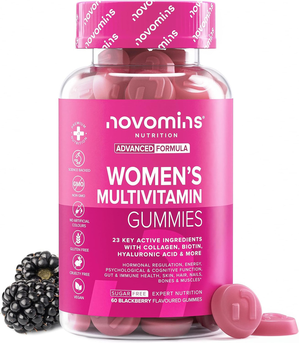 Multivitamin Gummies for Women - Marine Collagen, Hyaluronic Acid, Folic Acid - 23 Vitamins, Minerals & Probiotics for Women - Vitamin D, A, C, B, Biotin & Zinc  60 Vitamin Gummies - Vegan - Novomins