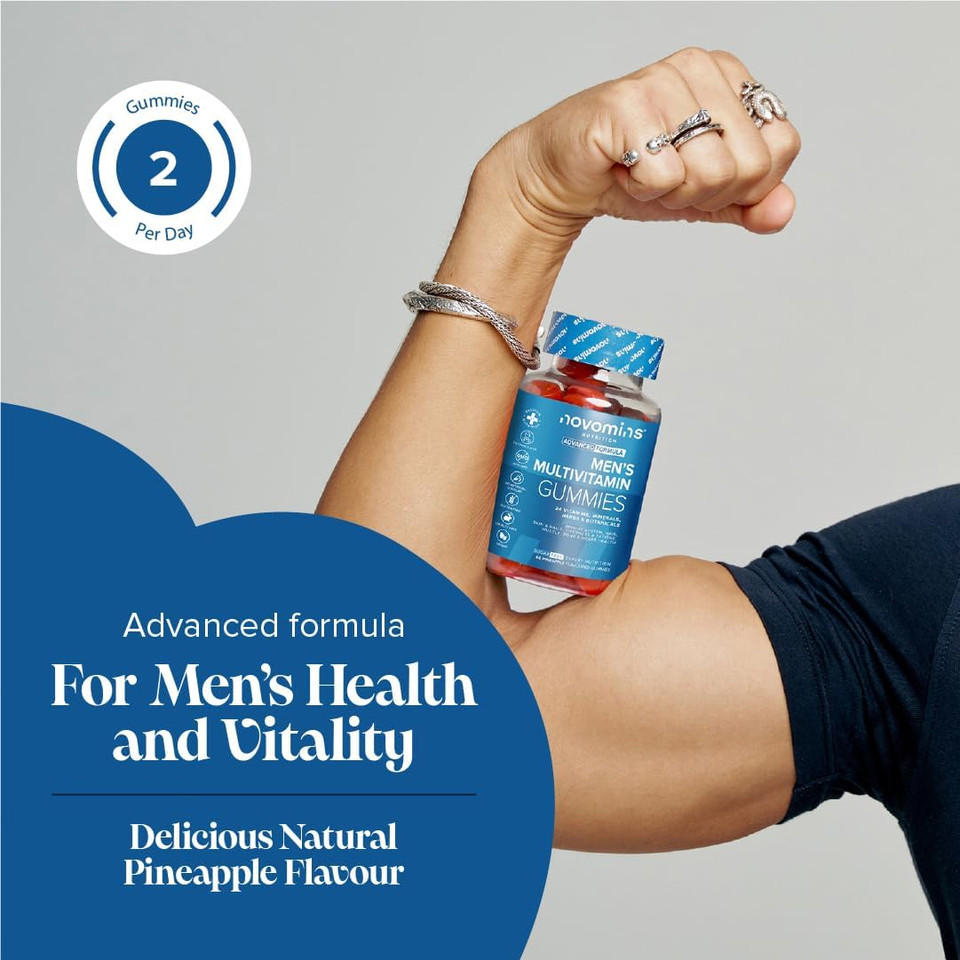 Mens Multivitamin Gummies - 24 Essential Multi Vitamins for Men - 1 Month Supply Mens Vitamins - Immune Support, Metabolism, Bone & Muscle Health - Multivitamin Gummies for Men  60 Count - Novomins