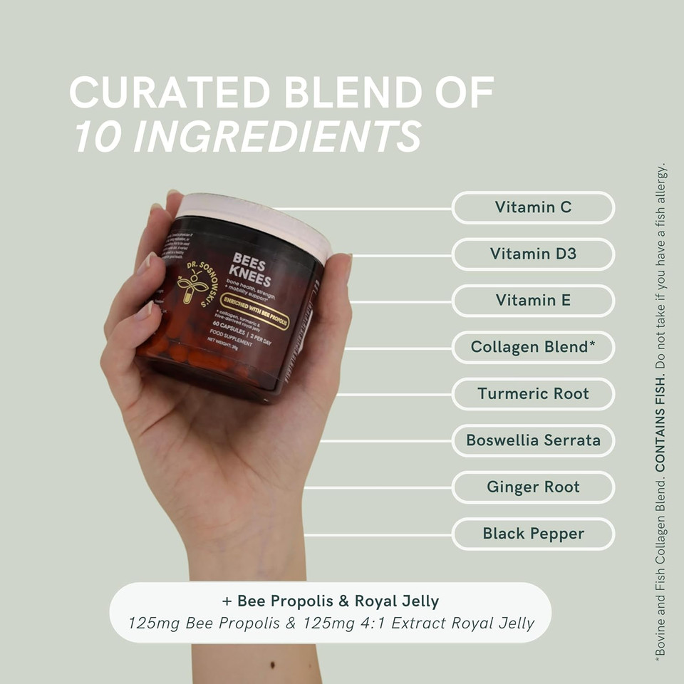 Dr Sosnowski's Bees Knees Bone Health Supplements | Ultimate Health & Support Formula with Inflammation Relief, Vegetable Capsules, 60ct