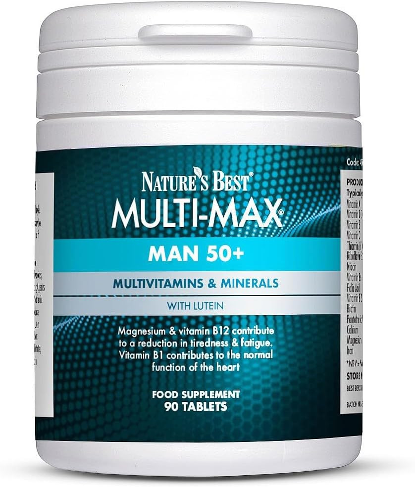 Nature's Best Multi-Max Man 50+ Multivitamin - Targeted Support with Vitamin D, B and Magnesium for Energy & Cognitive Health for Men Over 50 - UK Made - 90 Tablets (3 Months' Supply)