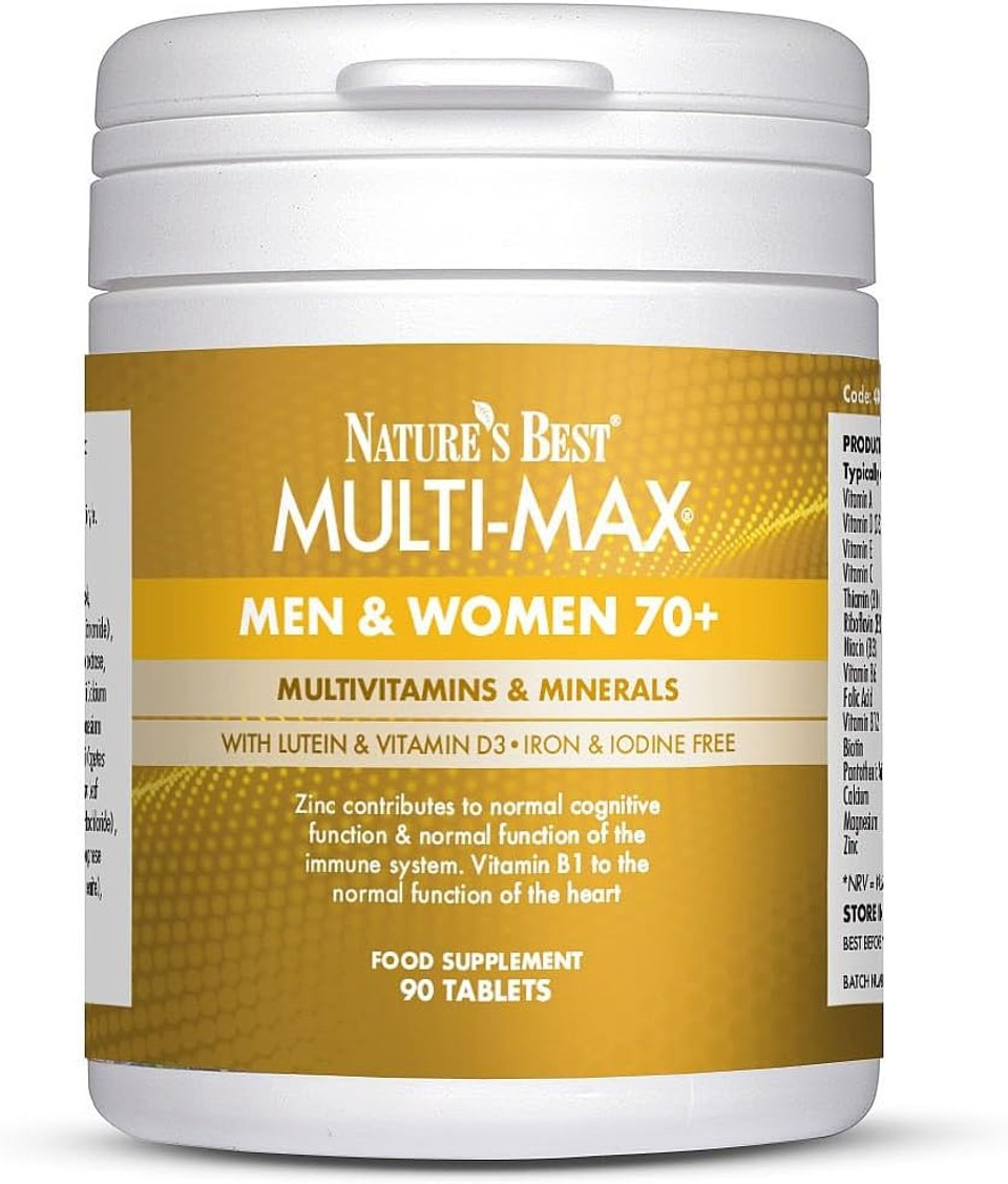 Nature's Best Multi-Max Multivitamin for Age 70+ - Advanced Support with Vitamin C, D and Calcium for Immune Support & Bone Health for Seniors - UK Made - 90 Tablets (3 Months' Supply)