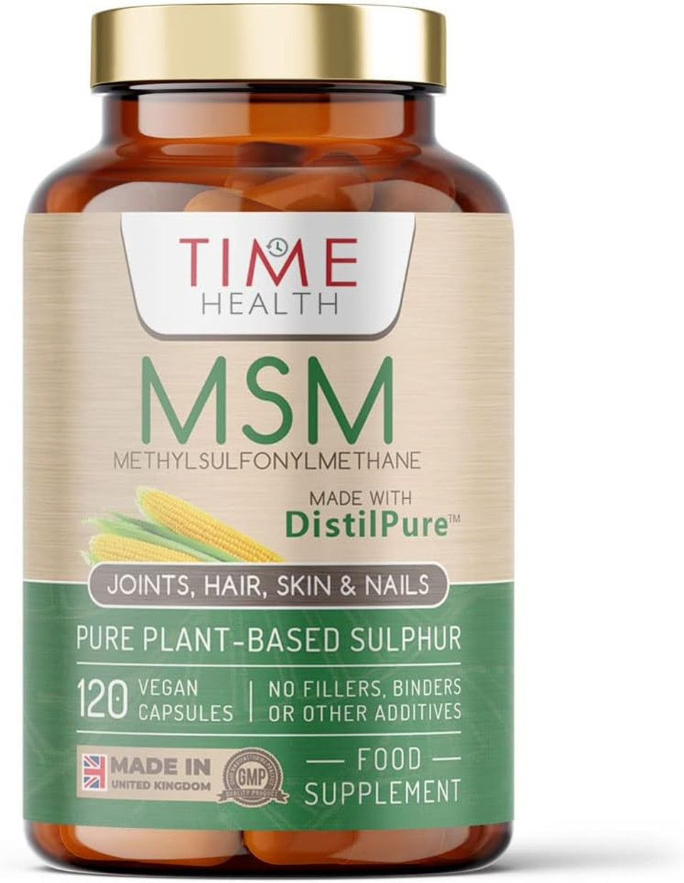 DistilPure MSM - Plant-Derived Sulphur 1000mg Capsules - UK Manufactured - Zero Additives - Pullulan (120 Capsule Pouch)