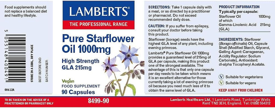 Lamberts Pure Starflower Oil 1000mg 90 Capsules