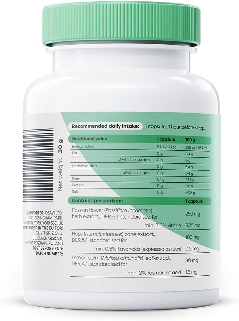 Osavi Herbal Sleep Support  120 Vegan Capsules | Melatonin Free | Passion Flower, Lemon Balm & Hops for Relaxation & Healthy Sleep | Supports Calmness, Reduces Anxiety & Sleep Disorders | Clean Label