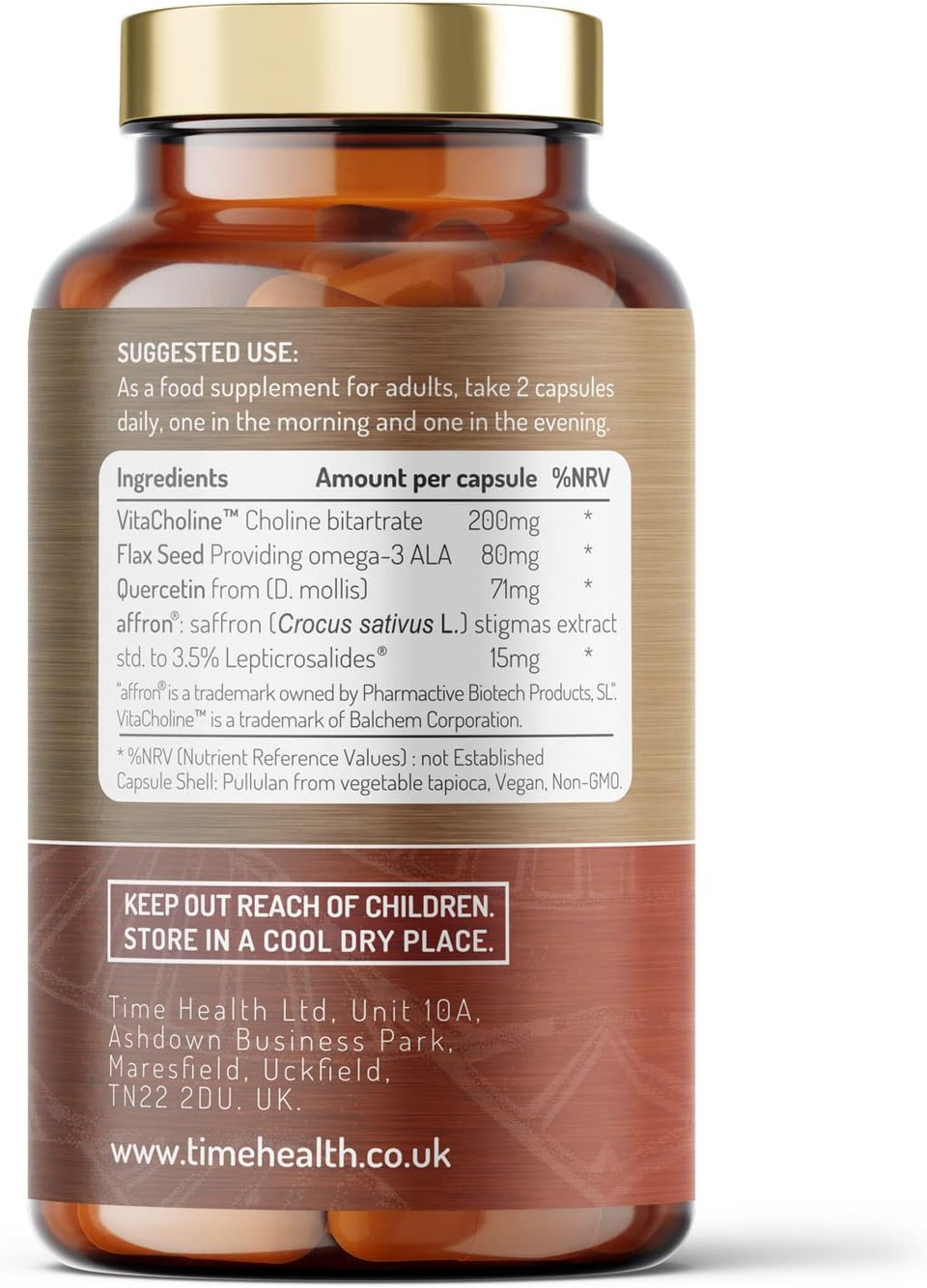 Affron® Saffron Complex - Saffron, Choline, Quercetin & Omega 3-3.5% Leptricrosalides® - Contains Crocins, Crocetin and Safranal - 60 Capsules - UK Made - Zero Additives - Vegan - Pullulan