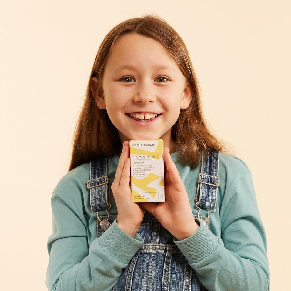 WILD NUTRITION Food-Grown® Kids Daily Multi Nutrient | Kids Multivitamin with B Vitamins, Magnesium, Zinc, Vitamin D, and More to Support Immunity, Bones, and Cognitive Development | 60 Capsules