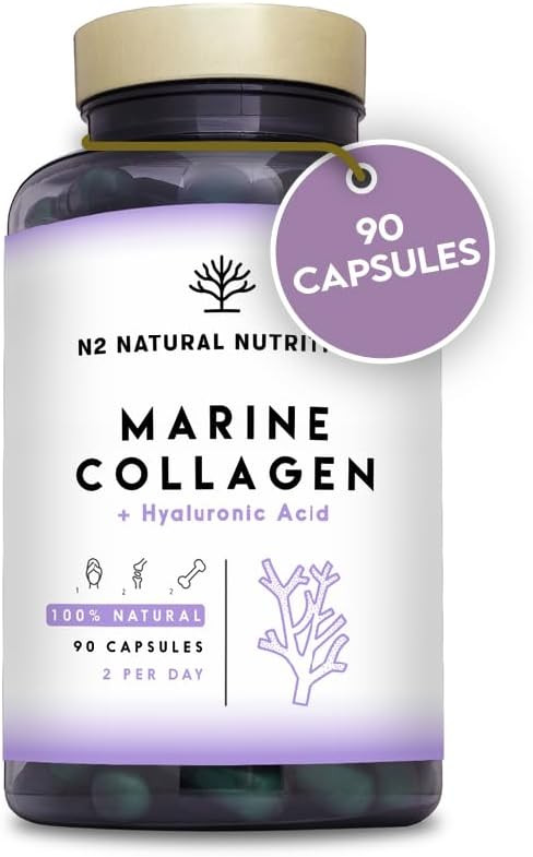 Marine Collagen & Hyaluronic Acid | 150 Caps, 75 Days | PEPTAN Collagen Supplements for Skin Care, Hair & Joints | with Magnesium, Vitamin C. Anti Aging Effect. EU. N2 Natural Nutrition