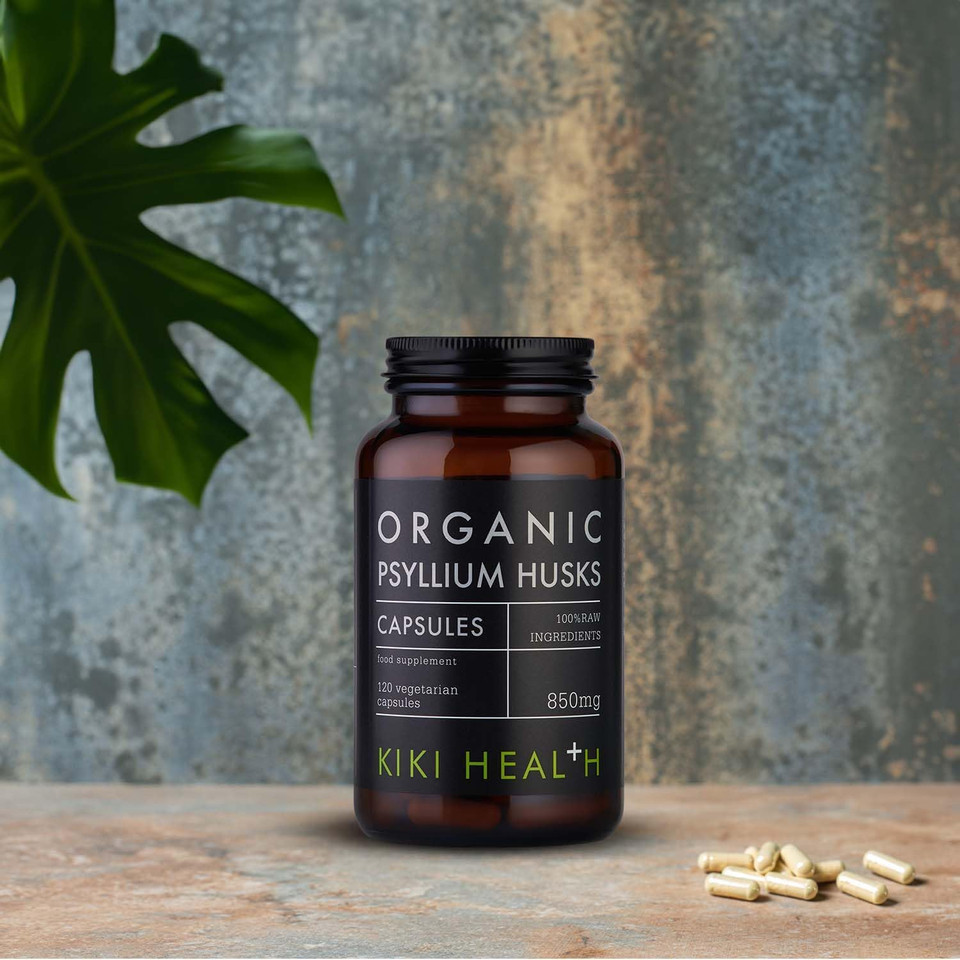 KIKI Health Organic Psyllium Husks Fibre Supplement | Natural Soluble Fibre Supplement from Plantago Ovata Seeds | 120 Psyllium Husks Capsules Vegan Gluten-Free | Easy Digest Psyllium Husk - 850mg