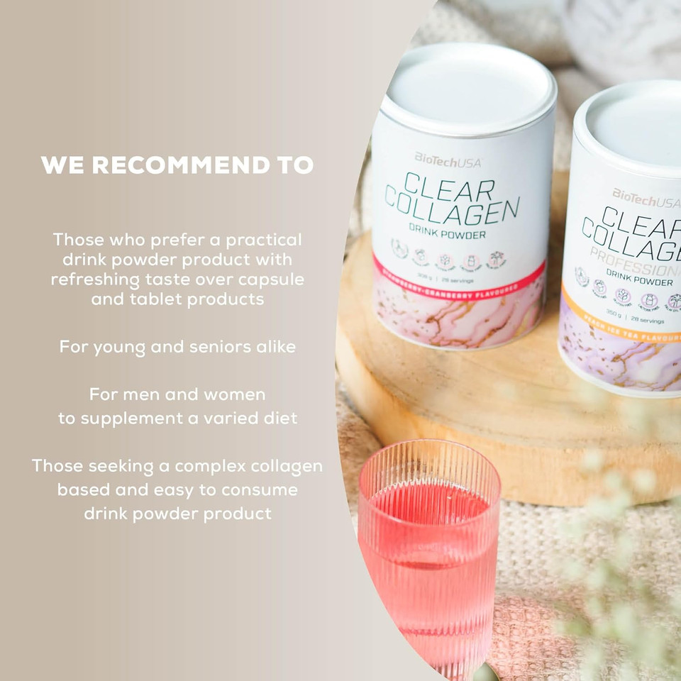 BioTechUSA Clear Collagen Professional | Flavoured Drink Powder | 20,275 mg Type I & II Collagen | Hyaluronic Acid | Vitamins & Minerals | Sugar-Free | Gluten-Free, 350g, Mango