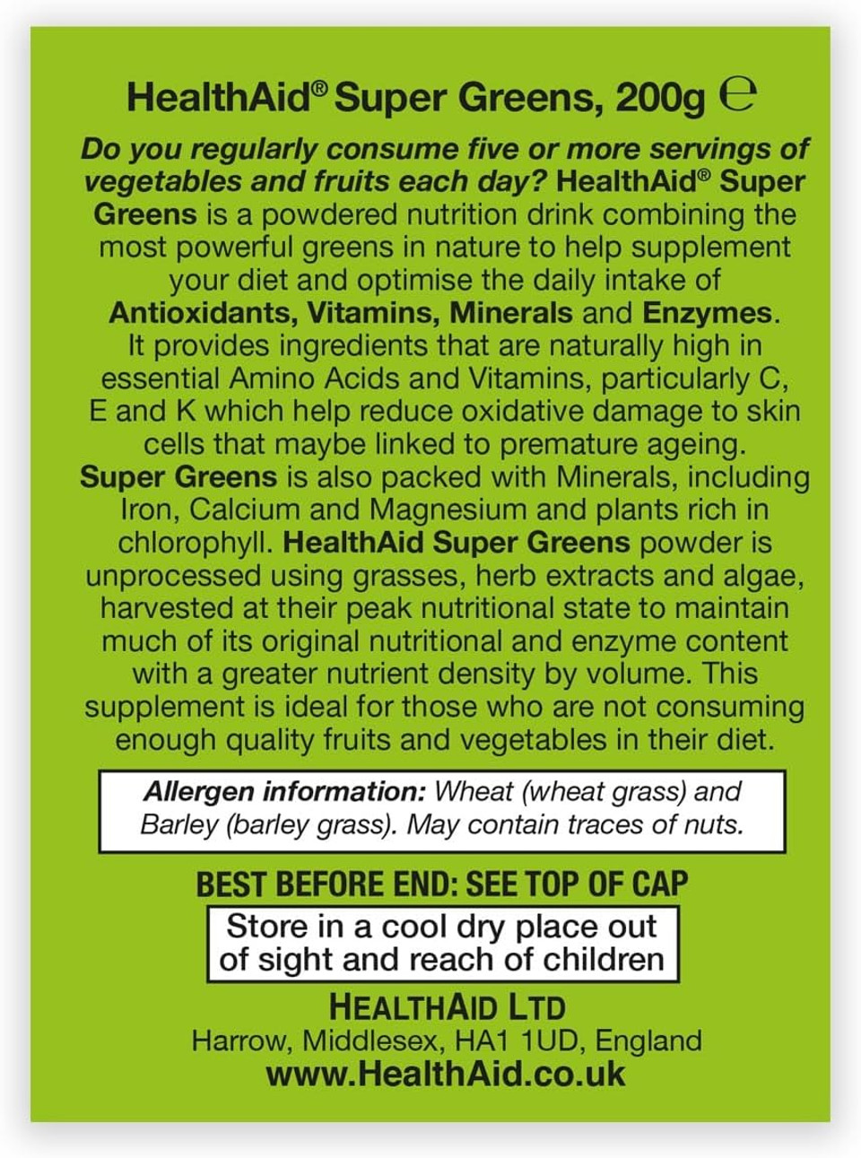 HealthAid SuperGreens Powder, 200 g, Green