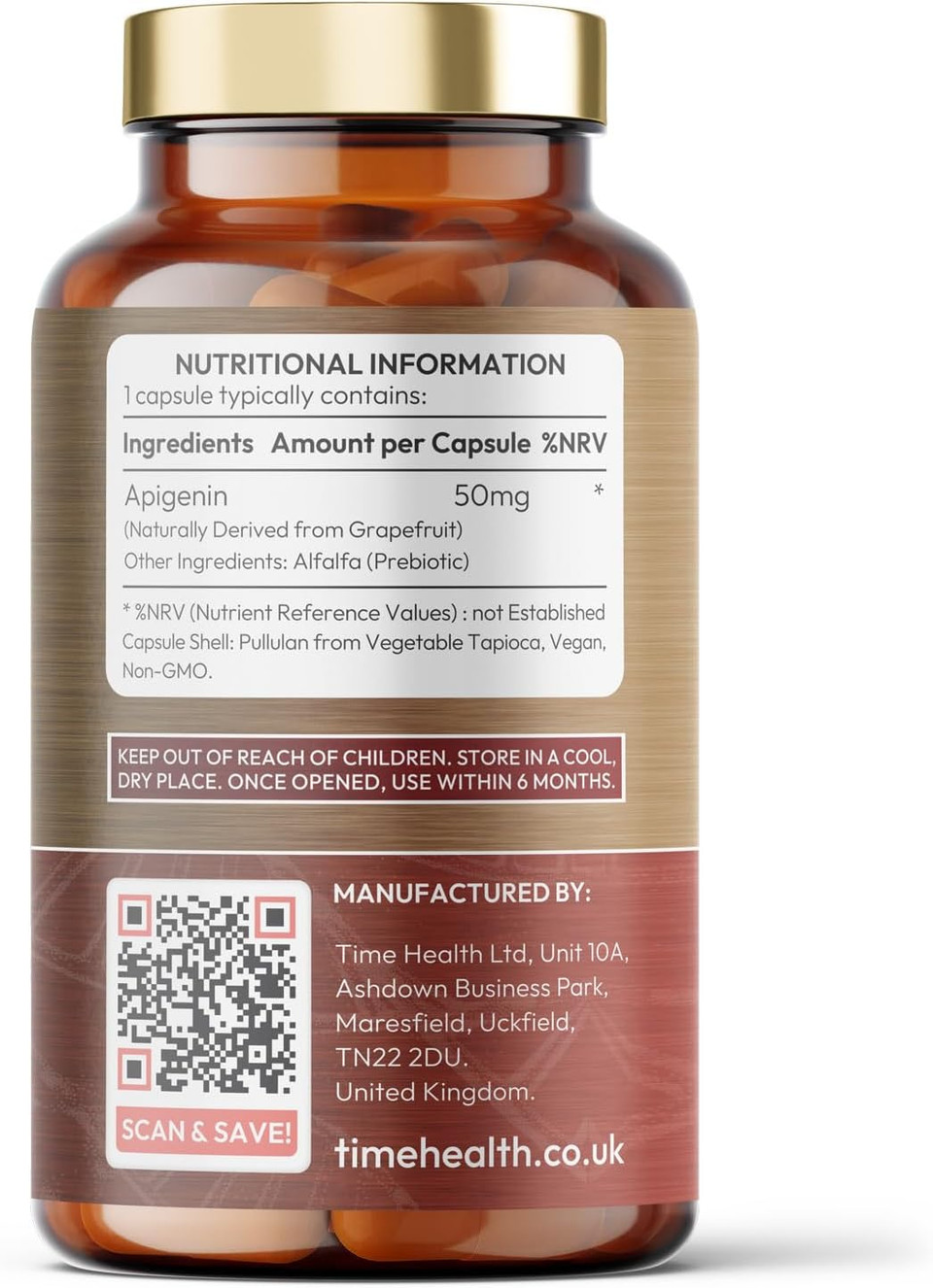 Apigenin - 50mg x 120 Capsules - 98%+ Purity - Optimal Dose for Sleep & Relaxation Support - NAD+ Booster - Grapefruit Source - UK Made - GMP Standards - Zero Additives (120 Count (Pack of 1))