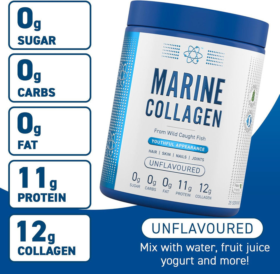 Applied Nutrition Marine Collagen Powder - Hydrolysed Collagen Protein, Healthy Skin, Hair, Nails (Strawberry & Lemonade) (300g - 25 Servings)