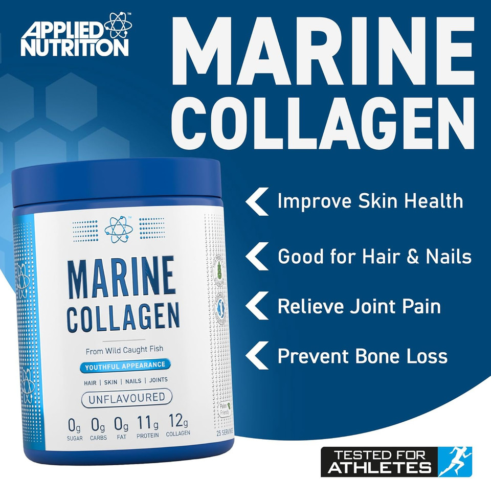 Applied Nutrition Marine Collagen Powder - Hydrolysed Collagen Protein, Healthy Skin, Hair, Nails (Strawberry & Lemonade) (300g - 25 Servings)