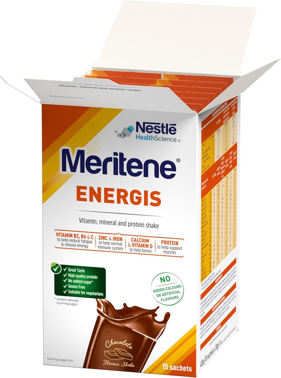 Meritene Energis Strawberry Protein Shake | 30g Powder Sachets, Pack of 15 | Nutritional Support Mix with Proteins and Minerals | With Vitamin D, B & K