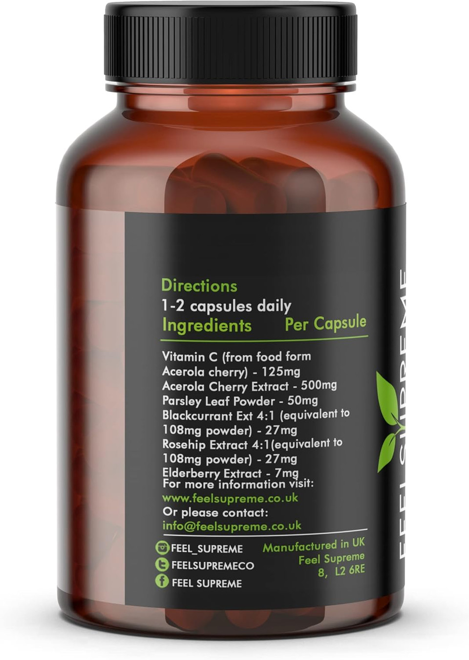 Feel Supreme - 100% Natural Vitamin C Capsules - Immune System Booster, VIT C Supplement, Vitamin C 1000mg, VIT C 1000mg Capsules, Vitamin C Supplements - 60 Capsules