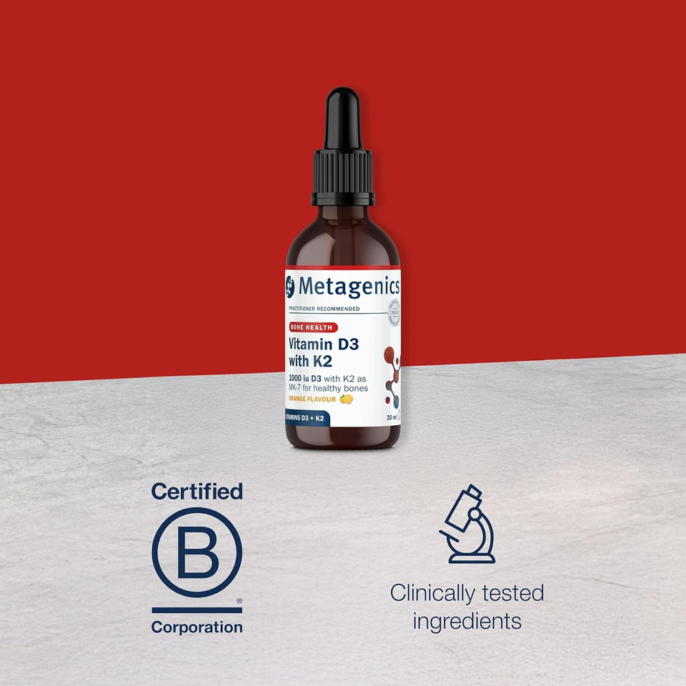 Metagenics Vitamin D3 with K2 Liquid Drops - Bone Health & Immunity - Orange, 30ml
