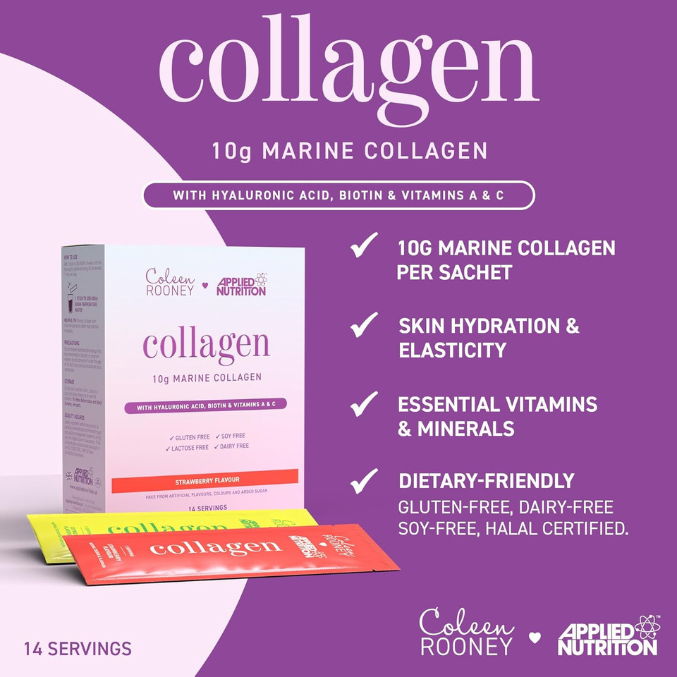 Applied Nutrition - Coleen Rooney - Marine Collagen - Anti-Aging Formula - Best Skin Rejuvenation - Best Joint Support - Radiant Complexion - (14 Sachets - 12.5g Each) (Citrus)