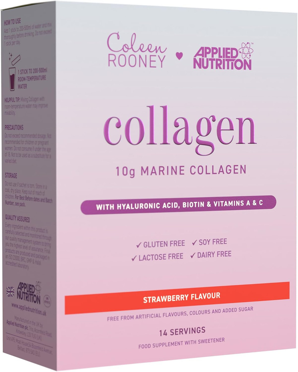 Applied Nutrition - Coleen Rooney - Marine Collagen - Anti-Aging Formula - Best Skin Rejuvenation - Best Joint Support - Radiant Complexion - (14 Sachets - 12.5g Each) (Strawberry)