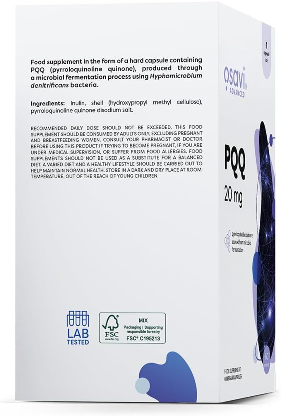 Osavi PQQ 20 mg  60 Vegan Capsules | Microbially Fermented Pyrroloquinoline Quinone for Cellular Health Support