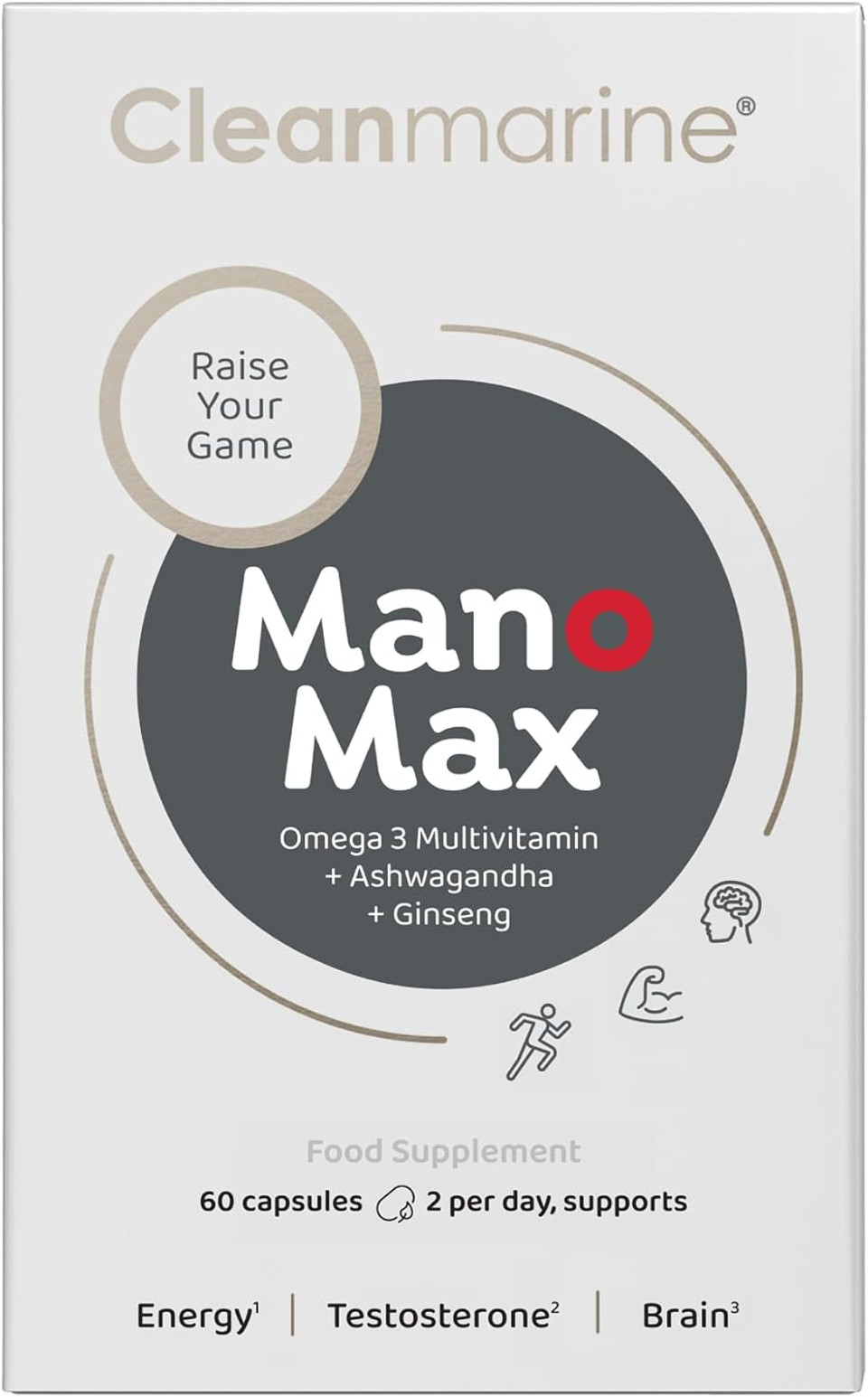 Cleanmarine ManoMax - Men's Multivitamin - Omega 3 with Vitamins B1, B6 & D, Zinc, Selenium, Ashwagandha, Ginseng & Co Q10  Supports Testosterone, Energy Levels & Cognitive Function - 60 Capsules Cleanmarine ManoMax - Men's Multivitamin - Omega 3 with Vitamins B1, B6 & D, Zinc, Selenium, Ashwagandha, Ginseng & Co Q10  Supports Testosterone, Energy Levels & Cognitive Function - 60 Capsules