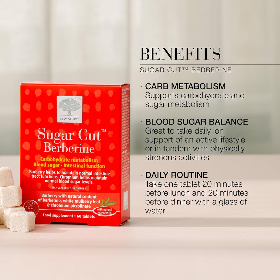New Nordic Sugar Cut Berberine Gummies, Vegan, Grapefruit Flavour, with White Mulberry and Barberry, 60 Count