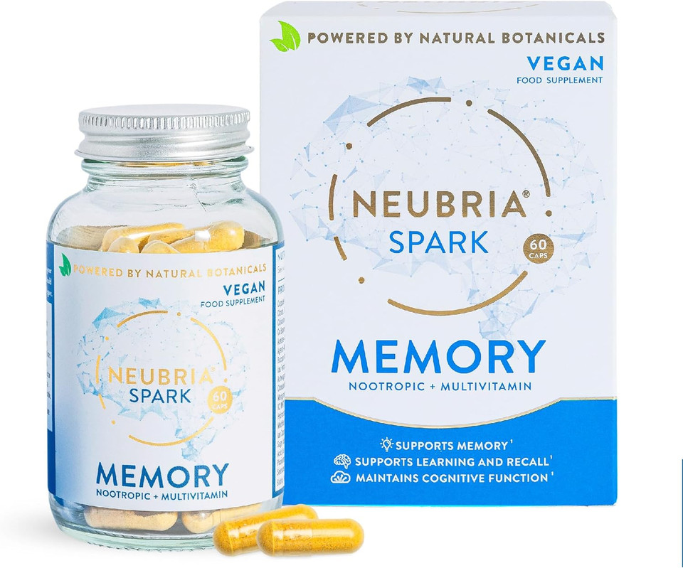 NEUBRIA Spark Memory Supplement  Multivitamin for Adults with Bacopa Monnieri, Ginkgo Biloba, Turmeric, Ashwagandha, CoQ10 & Citicoline  Potent Cognitive Formula  60 Vegan Capsules