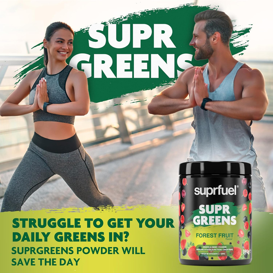 Suprfuel Supr Greens Powder - Forest Fruit 390g - Daily Greens Powder for Gut Health, Energy, and Vitality - Green Superfood Mix to Boost Your Well-Being