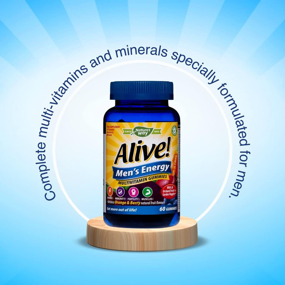 Alive! Men's Energy Soft Jell Multivitamins | 60 Chewable Gummies | Complete Multi-Vitamins Specially Formulated for Men | Get More Out of Life