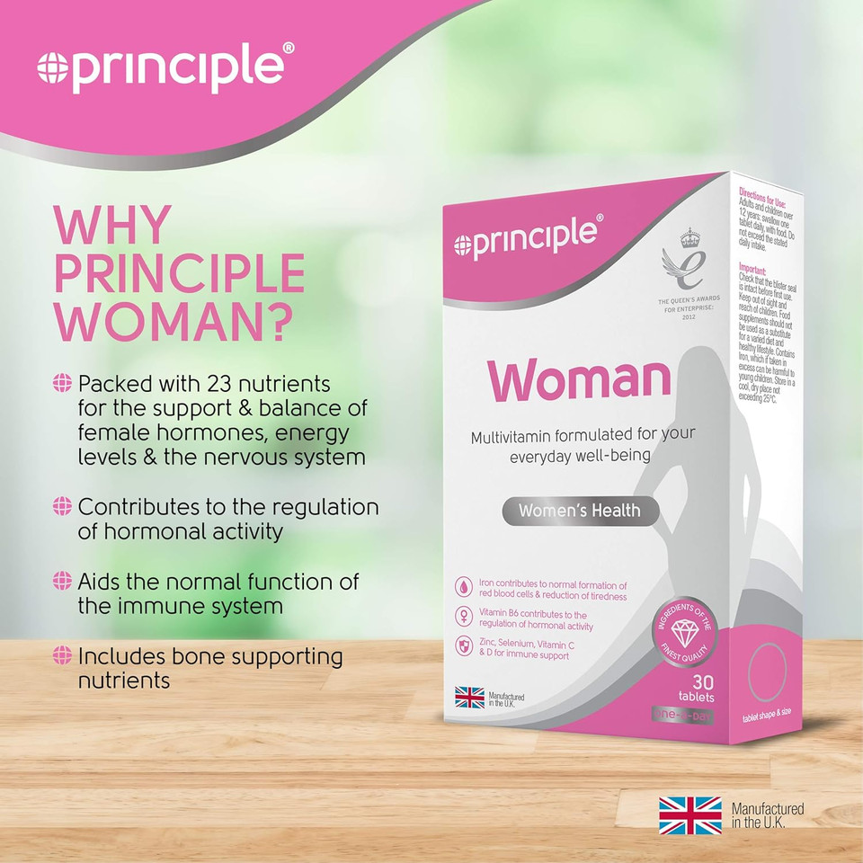 Principle Woman | 30 Tablets | 1 Month Supply | 23 Essential Vitamins & Minerals | 1 a Day Tablets | Womens Health | Made in the UK by Principle Healthcare Ltd
