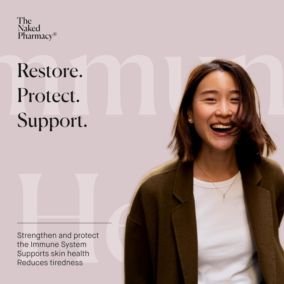 The Naked Pharmacy | Immune Hero for Adults | Natural Immunity Booster | Vitamin C, Zinc & Prebiotic | Energy & Fatigue | Collagen Supplement | No Additives | Vegan | 60 Capsules