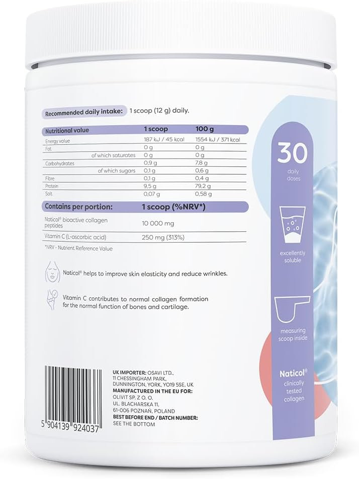 Osavi Marine Collagen  360 g Powder | Grapefruit Flavor | Supports Skin Elasticity & Reduces Wrinkles | Naticol® Collagen Peptides from Wild Cod, Enriched with Vitamin C for Collagen Formation