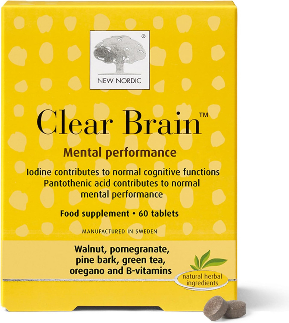 New Nordic Clear Brain, 1 Month Supply, Natural Food Supplement for Improved Focus, Memory, & Concentration, 60 Tablets