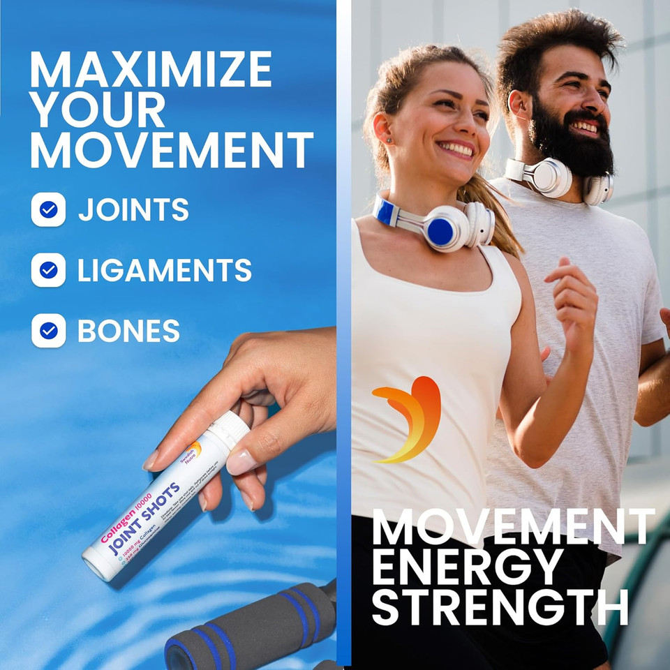 Swedish Nutra - Joint Shots I 20 Day Supply I 10,000 mg Collagen Type I, II & III I Glucosamine, MSM, Chondroitin, Turmeric I 100% Natural Flavour I Sugar-Free