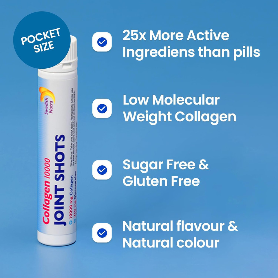 Swedish Nutra - Joint Shots I 20 Day Supply I 10,000 mg Collagen Type I, II & III I Glucosamine, MSM, Chondroitin, Turmeric I 100% Natural Flavour I Sugar-Free