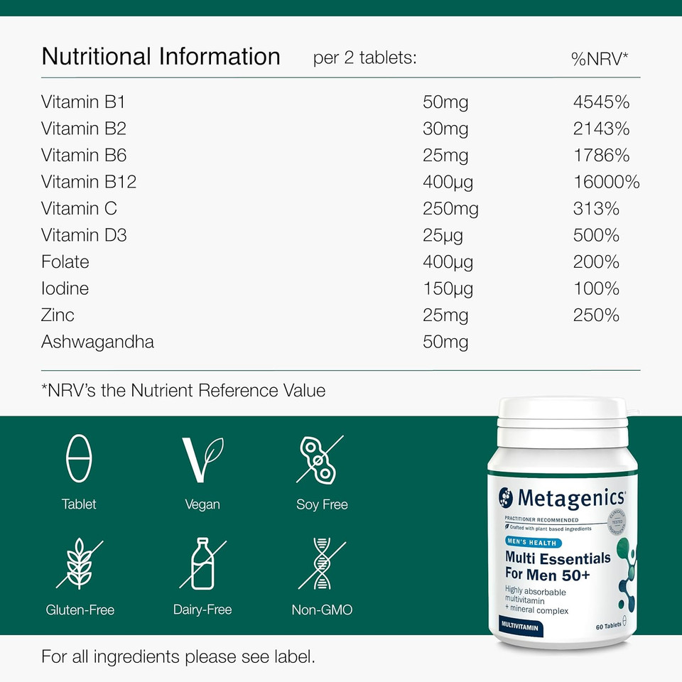 Metagenics Multi Essentials for Men 50+ - High Strength Blend of Key Nutrients - 60 Capsules