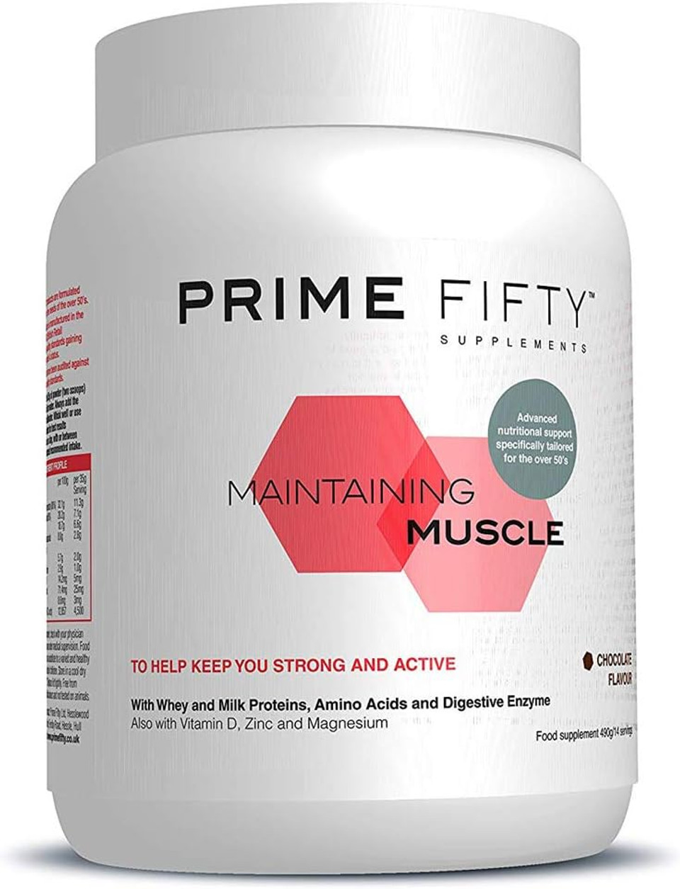 Prime Fifty Maintaining Muscle - Over 50s Whey Protein Powder with Added Nutrients for Age-Related Muscle Loss - Strawberry - 490g