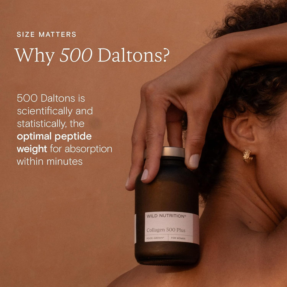 WILD NUTRITION Food-Grown® Collagen 500 Plus | 500 Dalton Weight peptides for Optimal Absorption | Collagen-synthesising Mesoporosil® | Hydrolised Marine Collagen | Vitamin C, Vitamin E, Biotin WILD NUTRITION Food-Grown® Collagen 500 Plus | 500 Dalton Weight peptides for Optimal Absorption | Collagen-synthesising Mesoporosil® | Hydrolised Marine Collagen | Vitamin C, Vitamin E, Biotin