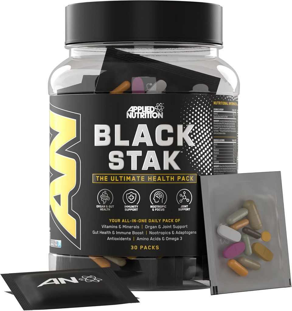 Applied Nutrition Black Stak - Complete Performance Complex - 30 All-in-One Sachets for Health and Immune Support with Multivitamins Antioxidants Aminos Minerals Enzymes and More