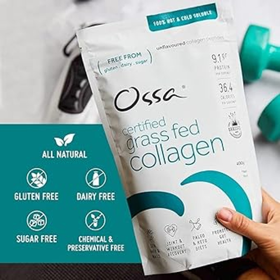 Ossa Certified Grass Fed Collagen Peptides Powder 400g  All Natural Protein & Collagen Supplement with Essential Amino Acids  Keto & Paleo Friendly  Supports Hair, Skin, Joints & Muscles