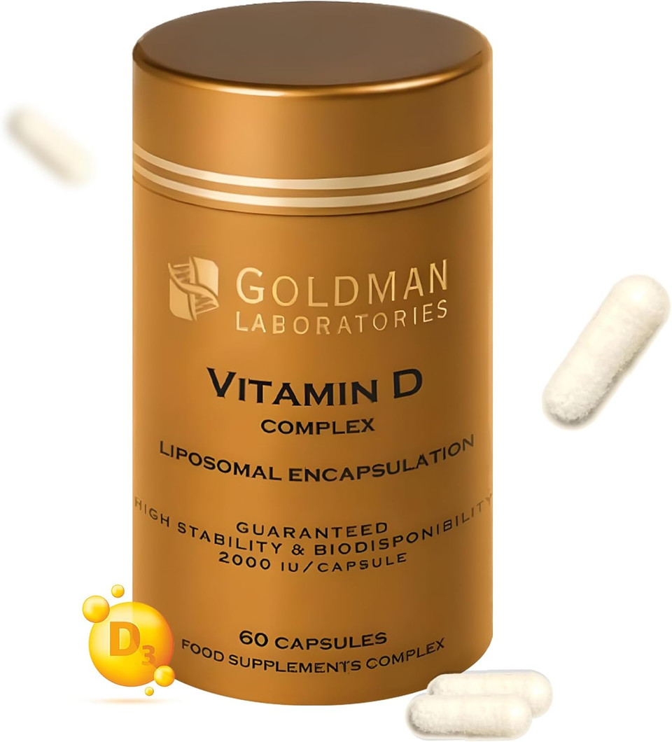 Liposomal Vitamin D, Goldman Laboratories - 2000 IU - Patented Complex Vitamin D3 K2-MK7 C - Maximum Bioavailability - Immunity, Bones, Teeth, Joints, Good Mood  60 Capsules - Slow Release
