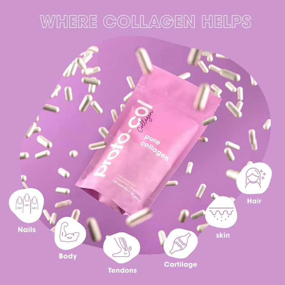 Proto-col Pure Collagen Supplement - Clinically Proven Premium Verisol Bioactive Collagen, to Reduce Wrinkles, and Support Hair, Skin and Joint Health. (120 Capsules x 2500mg)