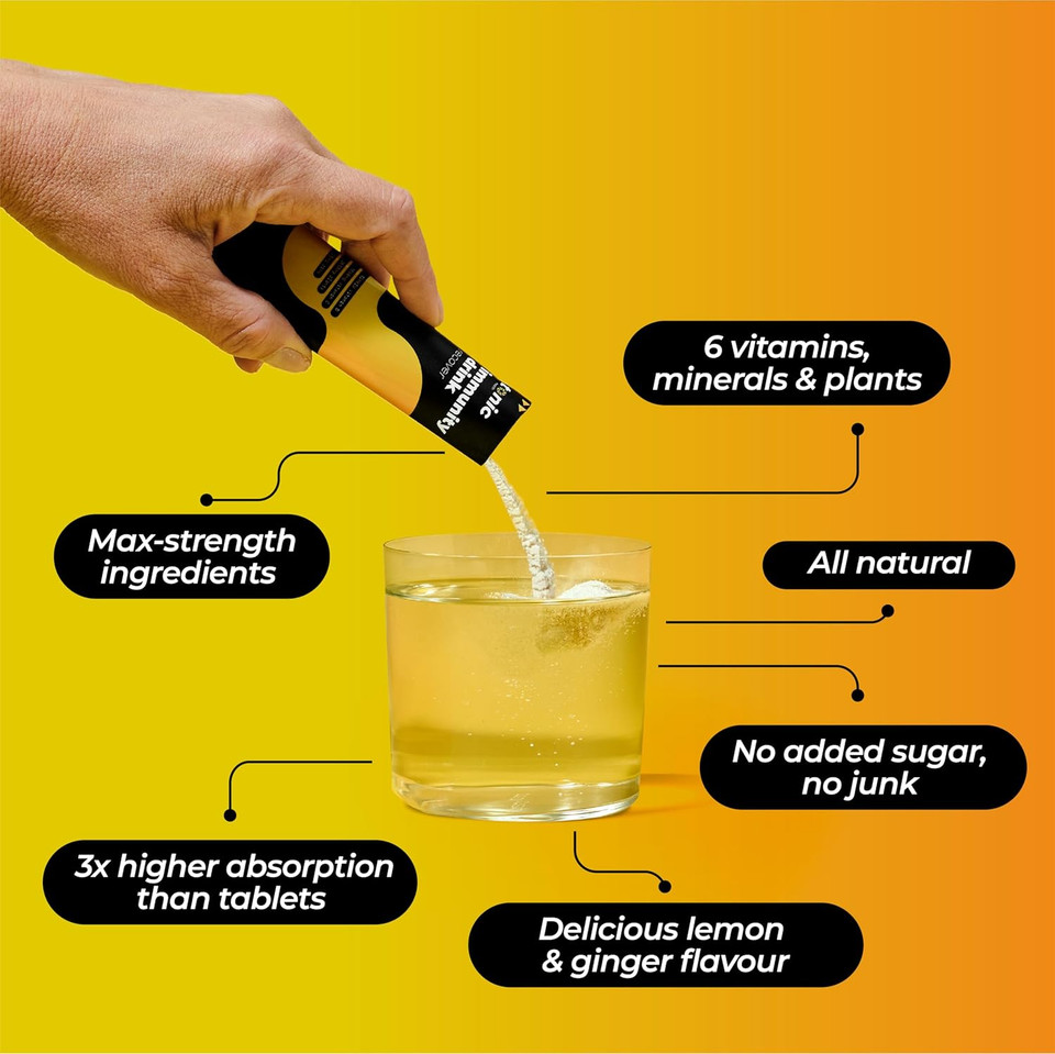 Tonic Health High Dose Immunity Drink, Immune Booster Sachets, High Strength Mix of Vitamins C, D, Zinc & Plant Extracts, for Health Protection & Energy Boost - Lemon & Ginger (30 Count (Pack of 1)